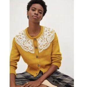 ANTHROPOLOGIE NWT Yellow Maeve Lace Collar Cardigan XSMALL
